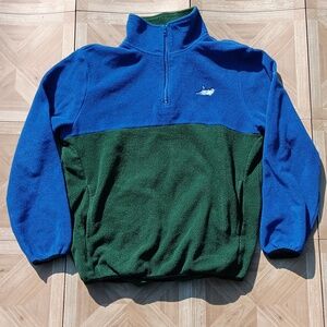 RIPNDIP castana colorblock quarter zip fleece cat logo 1/2 blue 1/2 green size S